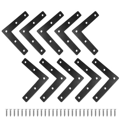 Uenhoy 10 Pcs L Shape Flat Mending Plates 80mm x 80mm (3.15" x 3.15") Flat Corner Braces, Right Angle Photo Frame Bracket, Black - size: 80x80mm/3.15"x3.15", style: L Shape