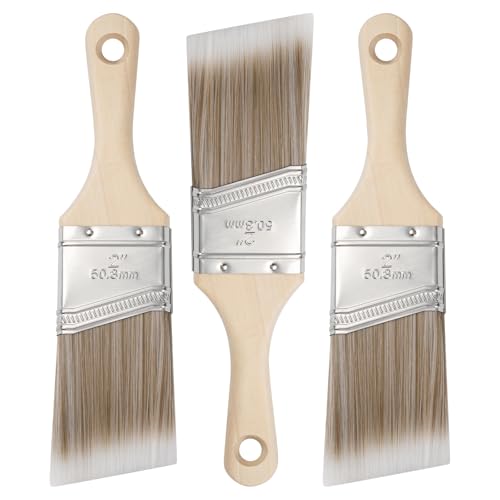 Mister Rui 3-Pack 2 Inch Angled Paint Brushes, Short Handle Professional Sash Brushes for Trim, Cabinets & Furniture, Smooth Finish for Oil & Latex Paint - size: 3PCS, 2" Short