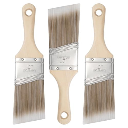 Mister Rui 3-Pack 2 Inch Angled Paint Brushes, Short Handle Professional Sash Brushes for Trim, Cabinets & Furniture, Smooth Finish for Oil & Latex Paint - size: 3PCS, 2" Short