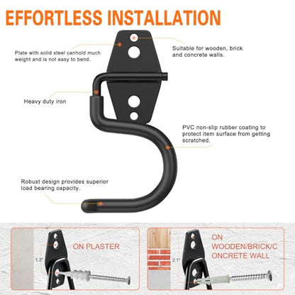 HUPBIPY 6 Pack Metal Garage Hooks, Heavy Duty S Hooks Tool Hangers for Garage Wall, Shed, Garden Storage Organizer - color: Black S Hook