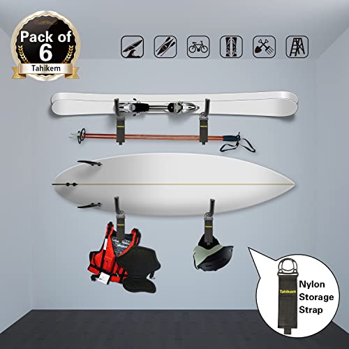 6 Set Garage Wall Mounts, 9 Large Wall J Hooks, Black - Heavy Duty Extension Cord Hangers for Ladders, Mowers, Cables - size: 9 Inch- 6 Set