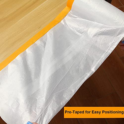 Pre-Taped Masking Film 13ft x 130ft Painters Plastic Sheeting Roll, Clear Plastic Sheeting Cover Plastics Drop Cloths for Painting, Automotive Appliance (2 Rolls, 65ft Per Roll)