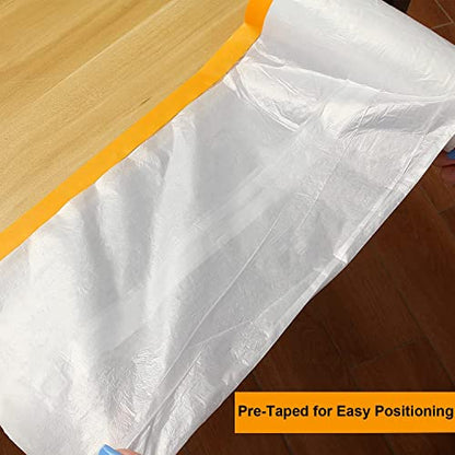 Pre-Taped Masking Film 13ft x 130ft Painters Plastic Sheeting Roll, Clear Plastic Sheeting Cover Plastics Drop Cloths for Painting, Automotive Appliance (2 Rolls, 65ft Per Roll)