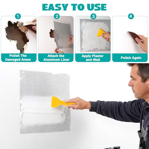 5Pcs Drywall Repair Kit Large Hole, 12 x 12in Self-Adhesive Drywall Patch Kit with Sandpapers & Scrapers, Wall Repair Patches for Big Holes & Cracks, Quick Fix for Ceiling Bathroom Wall Damage - size: 5Pcs