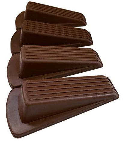 Rubber Door Stoppers - Door Stop Wedge, Large Heavy Duty Flexible Door Holder - Brown 4 Pack - Non Marking Anti Slip Jammer - color: Brown