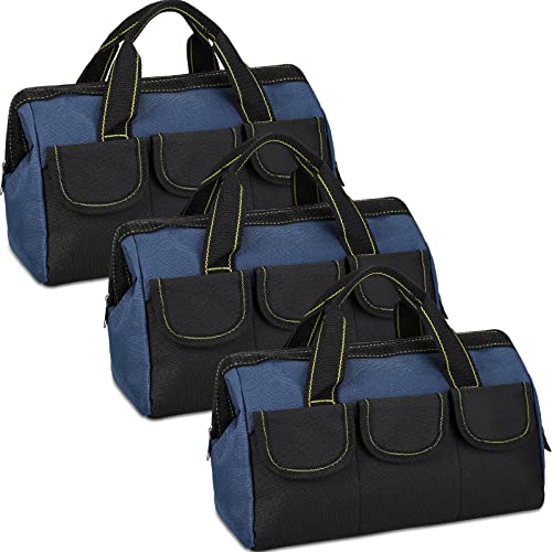 Sanwuta 3 Pack Tool Bag for Men with Waterproof Hard Bottom, Heavy Duty Tool Bag Wide Mouth Tote for Various Instrument, Electrician Carpenter Mechanic(Blue,16 Inch,Classic) - color: Blue, size: 16 Inch, style: Classic