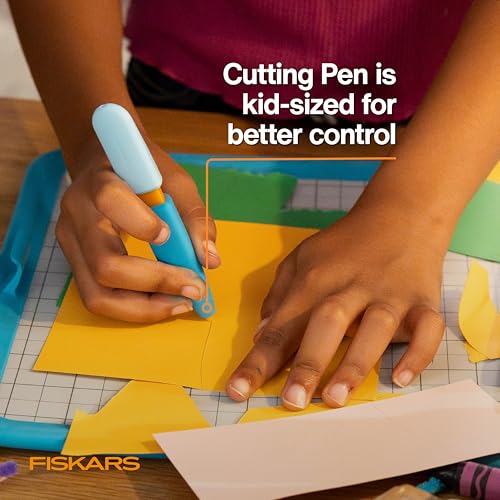 Fiskars Kids Cutting Pen with Foldable Non-Slip Mat – Safe Precision Tool for Crafting and School Projects - style: Cutting Pen & Mat