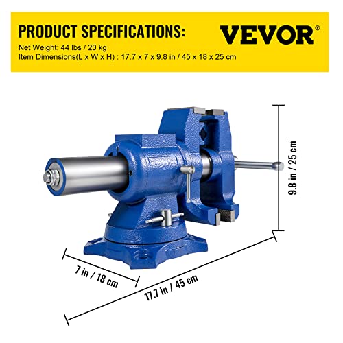 VEVOR Bench Vise 6 Inch, Double Swivel Rotating Heavy Duty Vise Head/Body Rotates 360°,Pipe Vise Bench Vices 30Kn Clamping Force,for Clamping Fixing Equipment Home or Industrial Use - size: 5 Inch