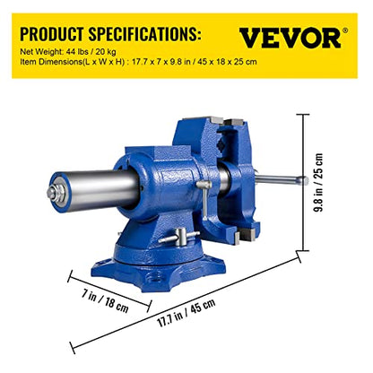 VEVOR Bench Vise 6 Inch, Double Swivel Rotating Heavy Duty Vise Head/Body Rotates 360°,Pipe Vise Bench Vices 30Kn Clamping Force,for Clamping Fixing Equipment Home or Industrial Use - size: 5 Inch