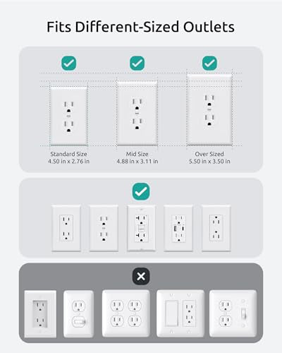 NUTICT Outlet Cover Extension Cord, Flat Plug Power Strip 15ft, 8 Outlets (4-2Pin)& 4 USB Ports (3 USB C), 13A/1625W, 1440J Surge Protector, Wall Mountable, Ideal for Home Improvement, Tight Spaces - size: 15ft (4-2 Prong Outlets)