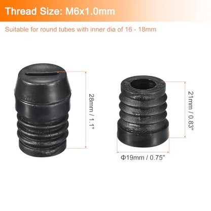 uxcell 4Pcs Inserts for Round Tubes with Leveling Feet, for 19mm/0.75" OD Round Tube, M6-1.0mm Thread Black Plastic Furniture Chair Blanking End Caps Insert Plugs