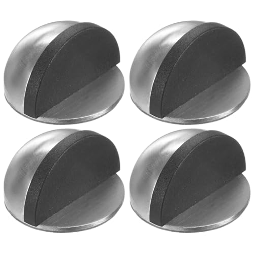 M METERXITY 4-Pack Floor Mounted Door Stops, Stainless Steel Half Dome Floor Gate Stopper with Plastic Rubber Bumper for Living Room/Bedroom/Bathroom, No Drilling Doorstop [Silver Tone] - color: Silver Tone