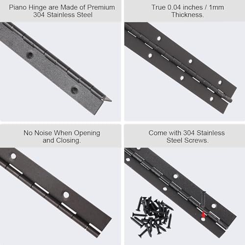 Black 304 Stainless Steel Continuous Piano Hinges 6 Inch x 2 Inch, Heavy Duty Folding Hinges with Screws for Doors Cabinets Boxes Furniture (4 Pack) - size: 6IN-2IN-4PACK