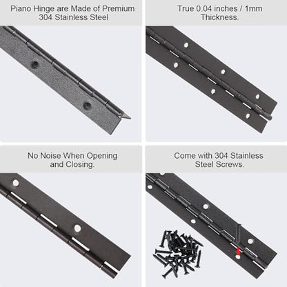 Black 304 Stainless Steel Continuous Piano Hinges 6 Inch x 2 Inch, Heavy Duty Folding Hinges with Screws for Doors Cabinets Boxes Furniture (4 Pack) - size: 6IN-2IN-4PACK