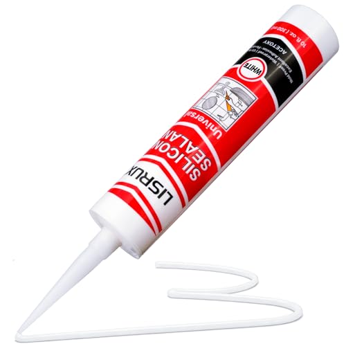 LISRUX Supreme Silicone Caulk for Kitchen & Bathroom, White, 10 fl oz Cartridge, 1 Pack - 100% Waterproof Silicone Sealant, Stronger Adhesion, Shrink & Crack Proof - size: 1P, style: White
