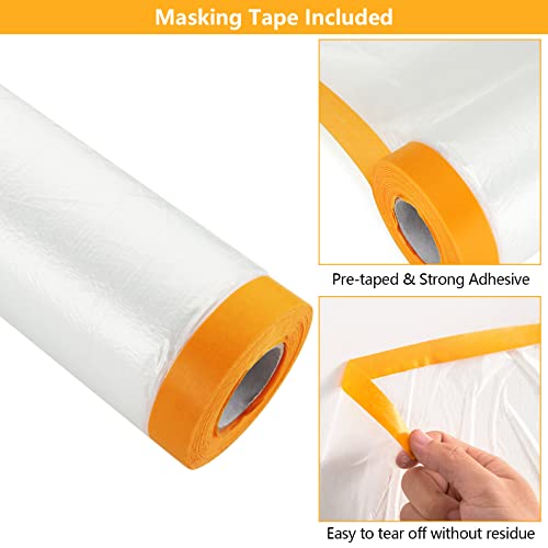 4 Rolls 8 x 66 Feet Plastic Sheeting, Painters Plastic Drop Cloths for Painting, Pre-Taped Masking Film Tape and Drape for Automotive Painting Covering, Furniture Floor Dustproof Cover - size: 8 X 66 Feet