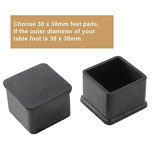 Uenhoy 8 Pcs Square Chair Leg Caps Anti-Slip Rubber Chair Tips Black Table Chair Leg Floor Protectors 1-1/2" x 1-1/2" (38mm x 38mm)