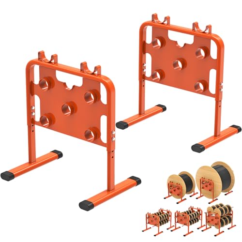 SELEWARE Heavy-Duty Adjustable Wire Dispenser – Professional Welded Steel Wire Spool Rack, Portable Cable Caddy for Spools Up to 33" in Diameter, Supports 800 lbs - color: B: Orange Wire Dispenser