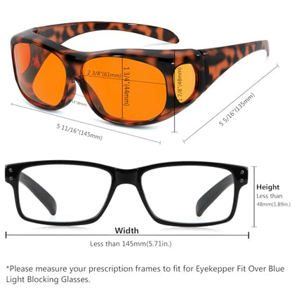 Eyekepper 100% Blue Light Reduction,Huge Fitover Anti-Blue Blocking Computer Eyeglasses with Extra Amber Lenses, Tortoise - color: 1806-tortoise-100% Blue Light Blocking
