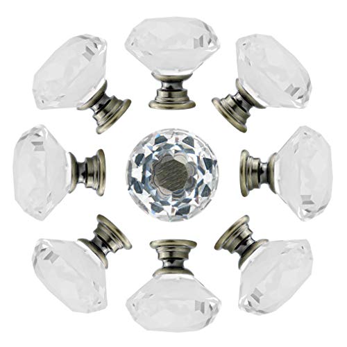 YourGift 12 Pack Drawer Knobs Diamond Shaped Crystal Glass 30mm Cabinet Knobs Pull Handles (Bronze) - color: Bronze, size: 30 mm, 12 Pack