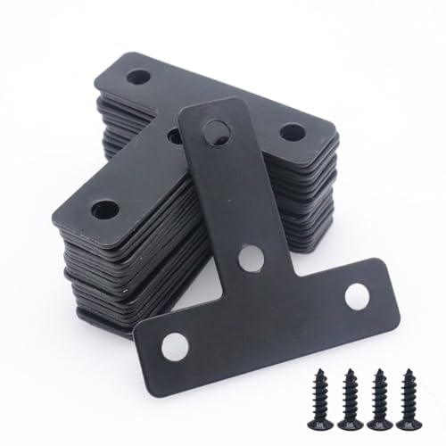 20pcs T Flat Shape Braces Corner Bracket, 50x50 mm Decorative Corner Brackets Mending Plate, Stainless Steel T-Shaped Bracket for Wood Furniture Fixing - size: T Black 50x50 mm