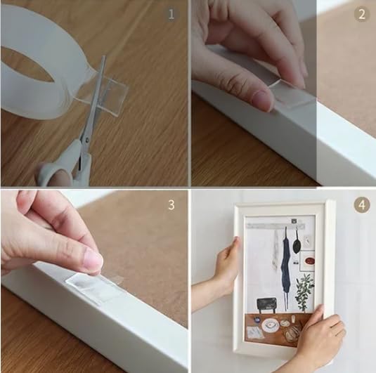 Heavy Duty Double Sided Mounting Tape - 10ft Clear Removable Adhesive Strips for Wall Pictures Decor - Damage Free Reusable Nano Technology