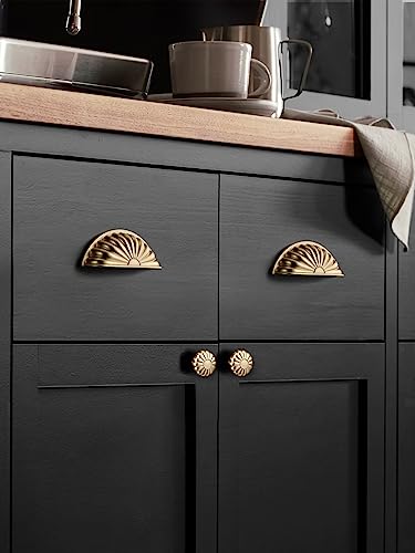 Brushed Gold Cabinet Cup Pulls 3" Hole Center 10 Pack Brass Drawer Pulls Kitchen Hardware Cabinet Handles Dresser Handles Knobs - color: Brushed Gold, size: 3"(76mm) Hole Center