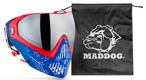 Maddog Dye i5 Thermal Anti-Fog Paintball Airsoft Mask Goggle System Combo with Microfiber Bag | Safety Certified Protection - color: Merica Red/White/Blue