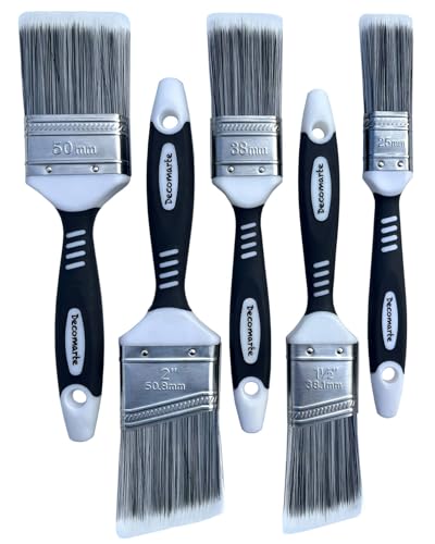 Paint Brush Set for Painting Cabinets, Small Fence Wall Stain Brushes Assortment, Smooth Synthetic Short Bristle Paintbrushes with Soft Grips – Double Thick Chip Brush Variety- Pack of 5