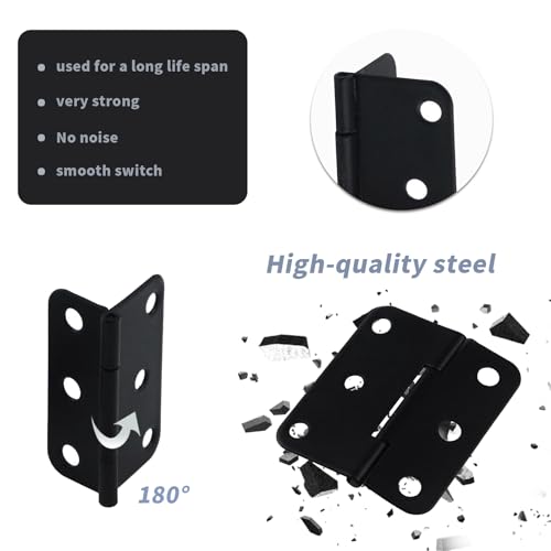 Antrader Flat Black Asymmetric Door Hinge Cabinet Gate Closet Hinge 1-1/2'' Long Home Furniture Hardware 24-Pack - color: Black, size: 1.5" X 1.3", 24pcs
