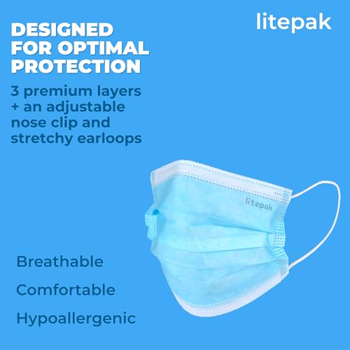100pcs Premium Individually Wrapped Disposable Face Mask Black Premium Comfort Earloops Nose Wire - color: Blue