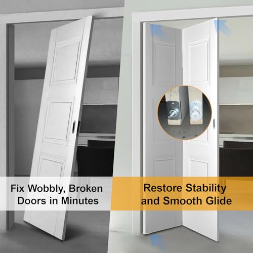 Bifold Door Repair Kit for 1-3/8 in Wood Doors, Includes N7192 Bi-Fold Door Repair Bracket & N7266 Top Pivot with Guide Wheel, Folding Closet Door Hardware Replacement