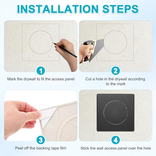M METERXITY 1-Pack Access Panel for Drywall, 4x4 Inch Plastic Self Adhesive Wall Hole Cover Access Doors for Wiring Cable/Ceiling, Removable Plumbing Wall Panel [Black, Round] - color: Black