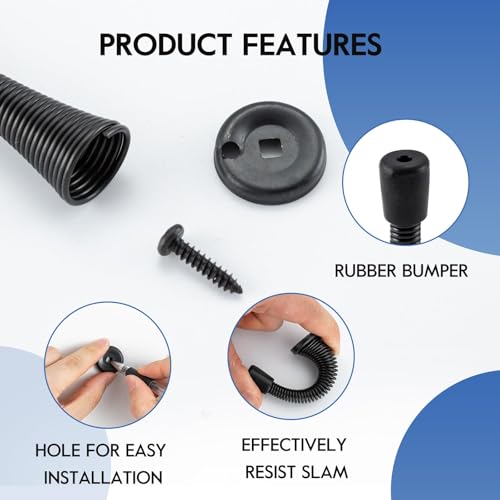 HOME MASTER HARDWARE 12 Pack Spring Door Stops, 3 Inch Wall Mounted Spring Doorstop, with Rubber Bumper, Black - color: ‎Black