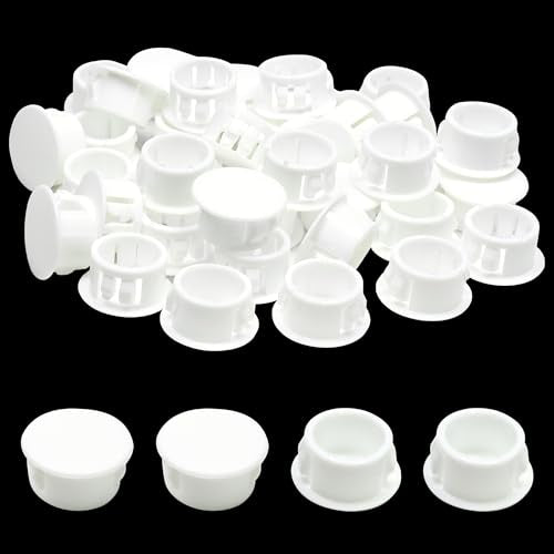 EASYEAH 5/8"(16mm) Plastic Hole Plugs, Flush Type Panel Snap in Locking Door Screw Shelf Hole Plug, Round Drilling Hole Cover Cabinet Furniture Cupboard Shelves Pipe Insert End Caps, 30PCS White - size: 5/8"/16mm
