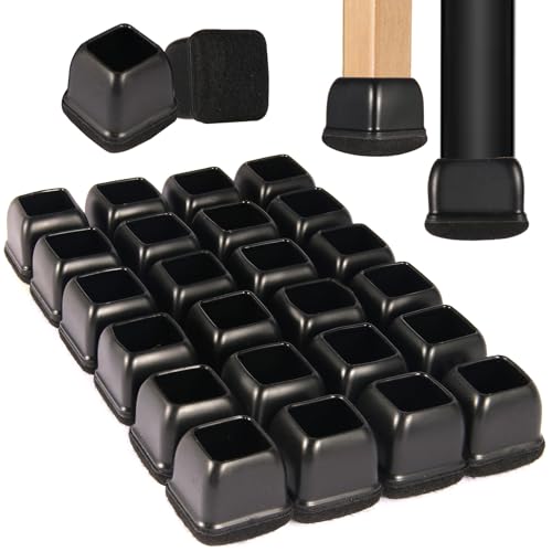 Square Chair Leg Floor Protectors Large 24Pcs,Silicone Chair Leg Protectors for Hardwood Floors/Tiles,Black 360°Wrapped Felt Bottom to Prevent Scratch and Reduce Noise(Fit:1"-1.5") - color: Black, size: Square-L-24PCS(Fit:1"-1.5")