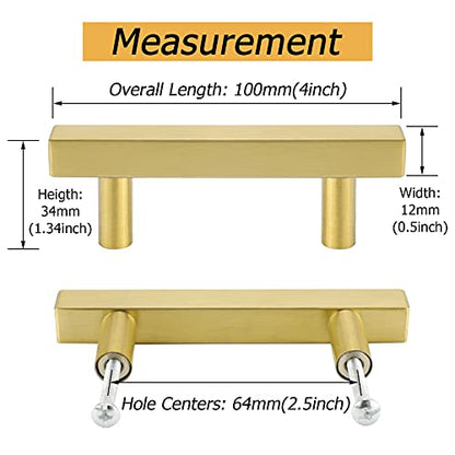 Goldenwarm 25 Pack Gold Cabinet Handles 2-1/2"(64mm) Brushed Brass Cabinet Pulls T Bar Drawer Pulls for Kitchen Cupboard & Drawer Hardware - color: Gold, size: 2-1/2 Inch Hole Center