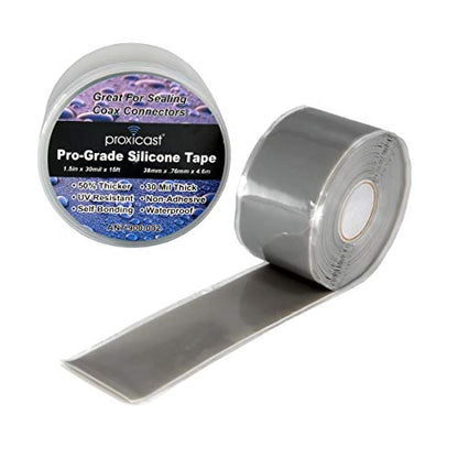 Proxicast Pro-Grade Extra Strong 30mil Weatherproof Self-Fusing Silicone Rubber Sealing Tape for Outdoor Antenna Coax & Electrical Cables, Hose/Pipe Leaks & Emergency Repairs (1.5" x 15' roll) - Grey - color: Grey