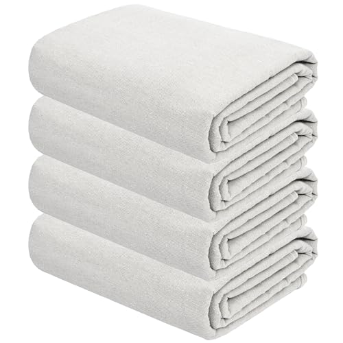 Set of 4 Renewable Cotton Drop Cloth, All Purpose Thick Waterproof Reusable tarp, Drop Cloth Curtains, Cotton Polyester Blend Paint Couch Cover for Painter Furniture & Floor Protection(4x12 FT) - color: Natural, size: 4 X 12 Ft