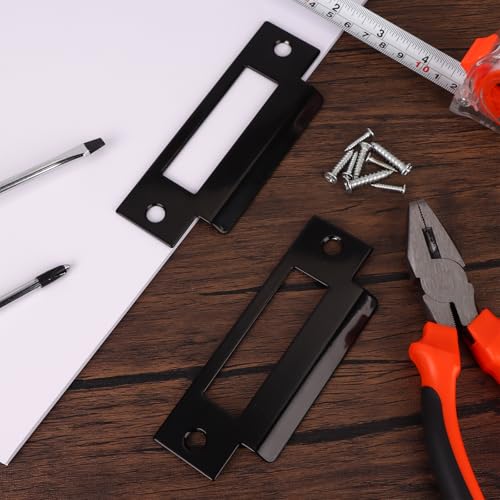 3Pcs 4-7/8" Universal Door Strike Plate Replacement Stainless Steel Plated Lock Strike Plate T Strike Deadbolt Strike Plate Door Backplate Iron Matte Black Finish for Use(Large Hole)
