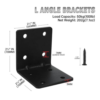 8 Pack L Brackets for Wood Matte Black Strong Corner Brace, Ribbed Corner Brackets for Wood Projects Furniture Fix and Replacement, Easy to Install, 2.5 x 2.75 x 2.75 in - size: 2.5x2.75in 8pcs