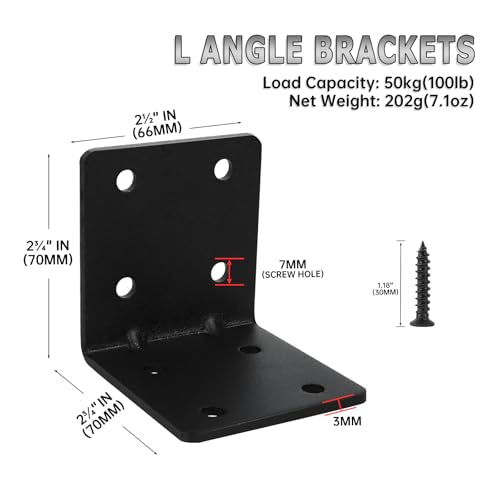 4 Pack L Brackets for Wood Matte Black Strong Corner Brace, Ribbed Corner Brackets for Wood Projects Furniture Fix and Replacement, Easy to Install, 2.5 x 2.75 x 2.75 in - size: 2.5x2.75in 4pcs
