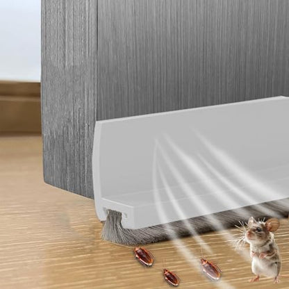 39 Inch Door Draft Stopper with Brush - Heavy Duty Weather Stripping Seal for Bottom of Door, Interior & Exterior Use, Noise & Soundproof Barrier, Gap Guard for Doors & Windows(White, 39")