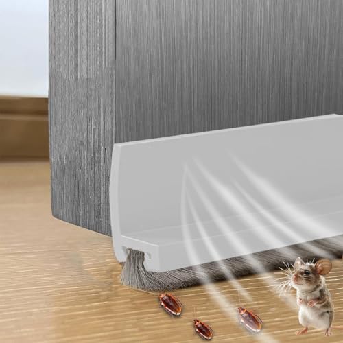 39 Inch Door Draft Stopper with Brush - Heavy Duty Weather Stripping Seal for Bottom of Door, Interior & Exterior Use, Noise & Soundproof Barrier, Gap Guard for Doors & Windows(White, 39")