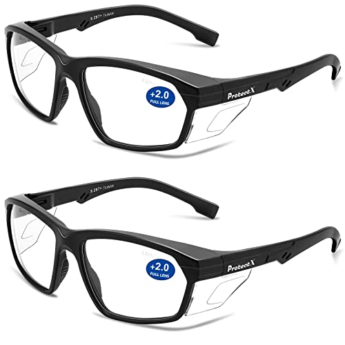 ProtectX Classic Safety Glasses, Anti-Fog Scratch Resistant Lenses, Protective Eyewear for Work, Indoor/Outdoor, ANSI Z87.1 - color: Voyager Reading 2.0 - 2 Pack