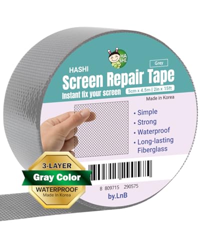 HA SHI Screen Repair Kit for Windows or Doors (2" x 6.5FT, Grey) 3-Layer Strong Adhesive Tape, Made in Korea, Ease-Installation Fiberglass Covering Mesh - color: Grey, size: 2 Inch x 6.5 FT