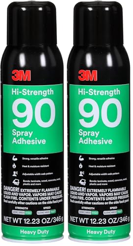 3M Hi-Strength 90 Spray Adhesive, Permanent, Bonds Laminate, Wood, Concrete, Metal, Plastic, Clear Glue, Net Wt 12.23 oz (Pack of 2) - size: 16 fl oz (Net Wt 12.23 oz) (Pack of 2), style: Hi-Strength 90