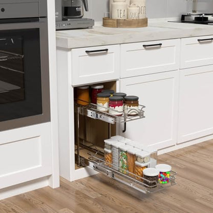 OCG 2 Tier Pull Out Cabinet Organizer (7.5" W x 21.5" D), Pull Out Drawers for Kitchen Cabinets, Pull Out Shelves for Base Cabinet Organization in Kitchen Bathroom Pantry, Chrome Finish - size: 7.5"w X 21.5"d, 2 Tier
