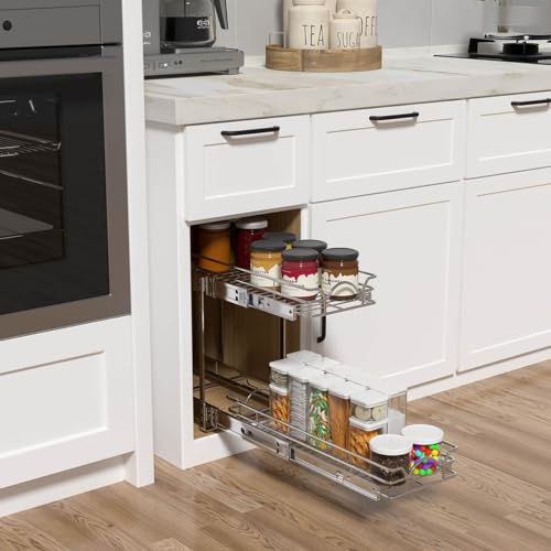 OCG 2 Tier Pull Out Cabinet Organizer (18.5" W x 18" D), Pull Out Drawers for Kitchen Cabinets, Pull Out Shelves for Base Cabinet Organization in Kitchen Bathroom Pantry, Chrome Finish - size: 18.5"W x 18"D, 2 Tier