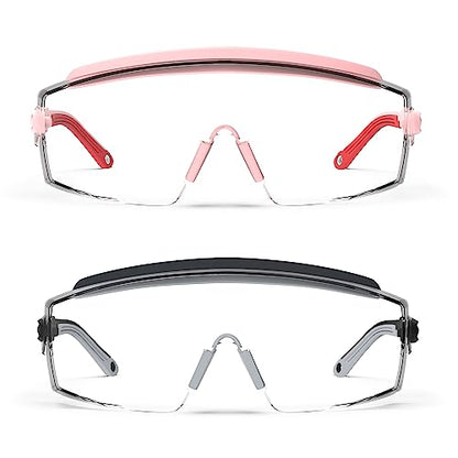 Anti Fog Safety Glasses Safety Goggles Over Glasses Protective Glasses with Anti Scratch Lenses Adjustable - color: 2 Pack (Pink + Black)